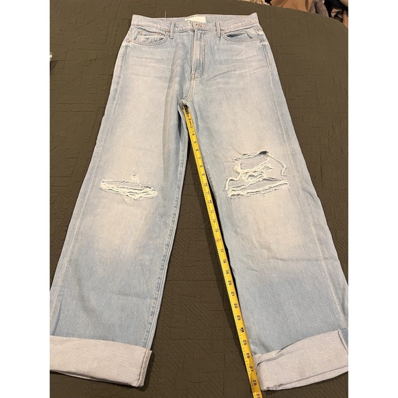 MOTHER Denim - MOTHER Light Wash Distressed Boot Cut Jeans